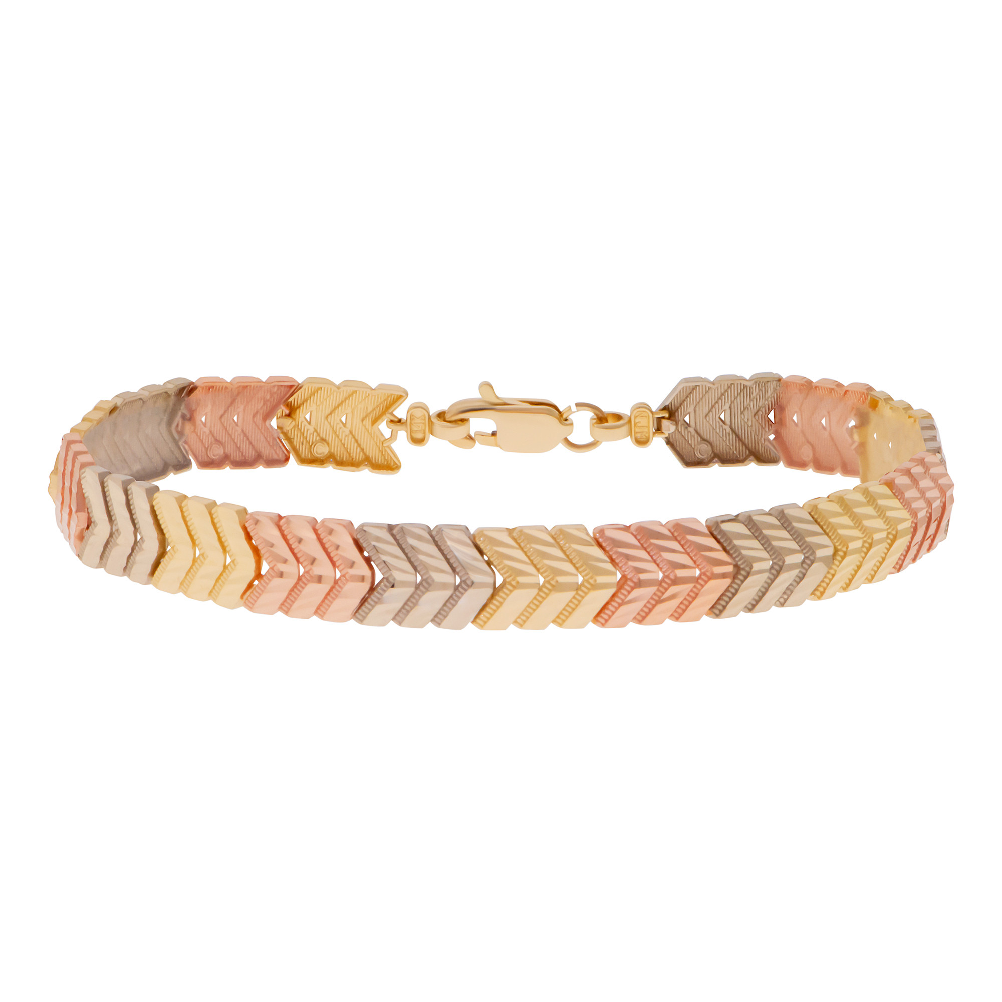 14k Tri-Color Gold Diamond Cut Bracelets 8.78 Mm Wide 8 Inches